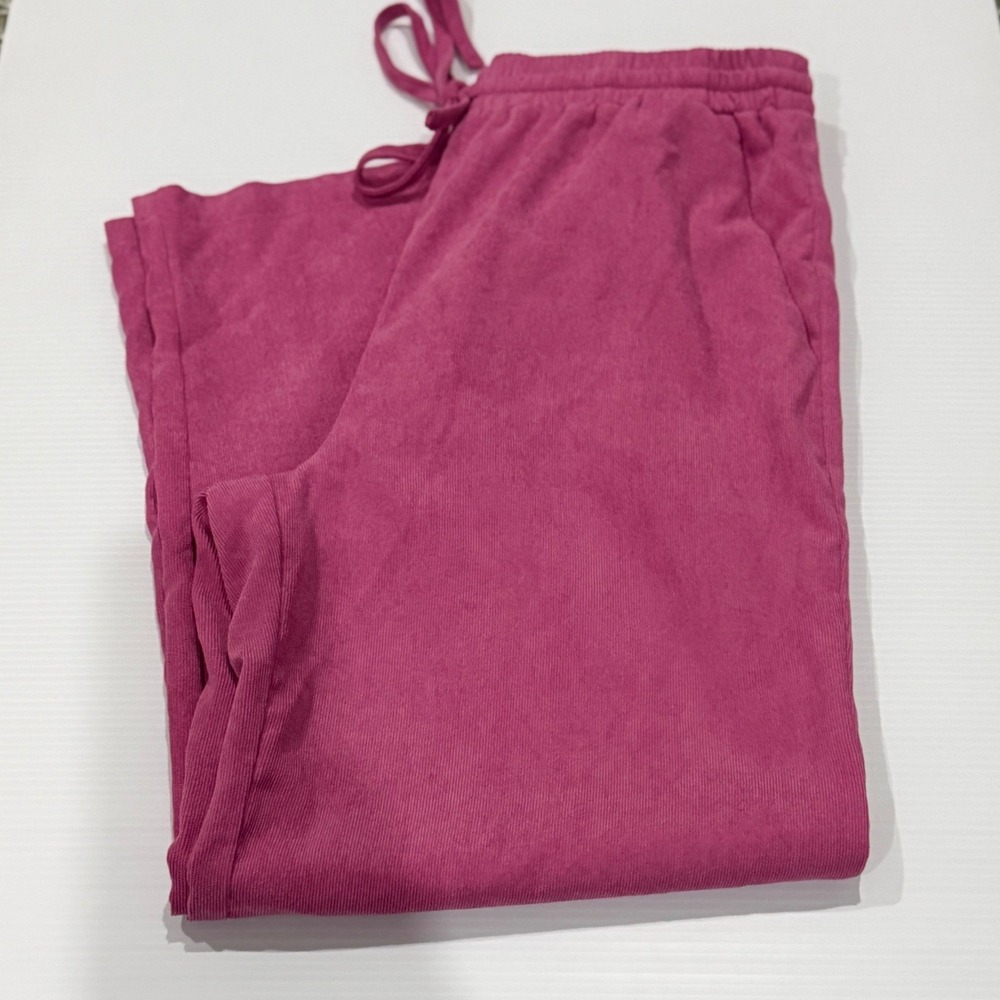 Entro Magenta Pink Corduroy Wide Leg Pants Elastic Waist Drawstring Size Medium